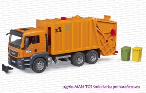 03760 BRUDER MAN TGS śmieciarka pomarańczowa