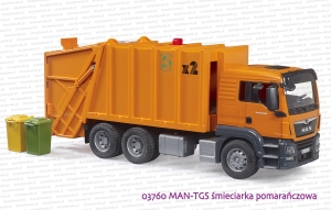 03760 BRUDER MAN TGS śmieciarka pomarańczowa