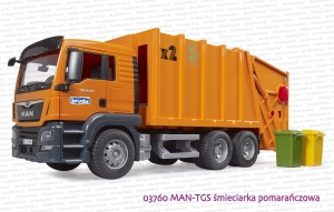 03760 BRUDER MAN TGS śmieciarka pomarańczowa