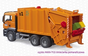 03760 BRUDER MAN TGS śmieciarka pomarańczowa