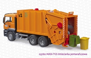 03760 BRUDER MAN TGS śmieciarka pomarańczowa