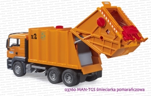 03760 BRUDER MAN TGS śmieciarka pomarańczowa