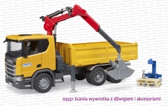 03551 BRUDER Scania Super 560R wywrotka skrzyniowa z dźwigiem i akcesoriami