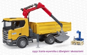 03551 BRUDER Scania Super 560R wywrotka skrzyniowa z dźwigiem i akcesoriami