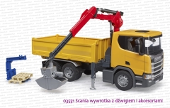 03551 BRUDER Scania Super 560R wywrotka skrzyniowa z dźwigiem i akcesoriami