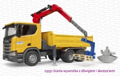 03551 BRUDER Scania Super 560R wywrotka skrzyniowa z dźwigiem i akcesoriami