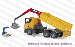 03551 BRUDER Scania Super 560R wywrotka skrzyniowa z dźwigiem i akcesoriami