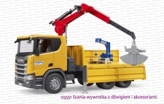 03551 BRUDER Scania Super 560R wywrotka skrzyniowa z dźwigiem i akcesoriami