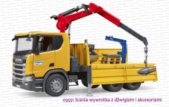 03551 BRUDER Scania Super 560R wywrotka skrzyniowa z dźwigiem i akcesoriami