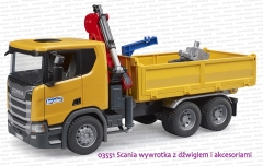 03551 BRUDER Scania Super 560R wywrotka skrzyniowa z dźwigiem i akcesoriami