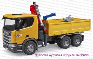 03551 BRUDER Scania Super 560R wywrotka skrzyniowa z dźwigiem i akcesoriami