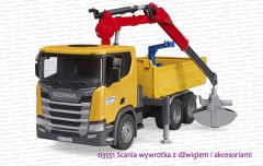 03551 BRUDER Scania Super 560R wywrotka skrzyniowa z dźwigiem i akcesoriami