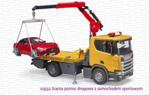 03552 BRUDER Scania Super 560R pomoc drogowa z samochodem sportowym