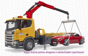 03552 BRUDER Scania Super 560R pomoc drogowa z samochodem sportowym