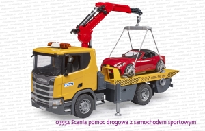 03552 BRUDER Scania Super 560R pomoc drogowa z samochodem sportowym