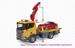 03552 BRUDER Scania Super 560R pomoc drogowa z samochodem sportowym