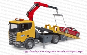 03552 BRUDER Scania Super 560R pomoc drogowa z samochodem sportowym