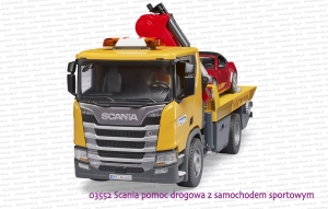 03552 BRUDER Scania Super 560R pomoc drogowa z samochodem sportowym