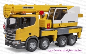 03571 BRUDER Scania Super 560R z dźwigiem Liebherr i sygnalizacją