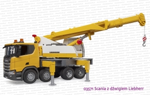 03571 BRUDER Scania Super 560R z dźwigiem Liebherr i sygnalizacją