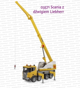 03571 BRUDER Scania Super 560R z dźwigiem Liebherr i sygnalizacją
