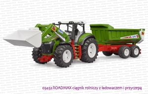 03452 BRUDER ROADMAX Ciągnik rolniczy z ładowaczem czołowym i przyczepą