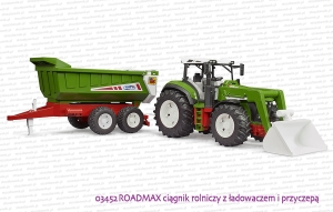 03452 BRUDER ROADMAX Ciągnik rolniczy z ładowaczem czołowym i przyczepą