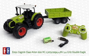 E692 Ciągnik rolniczy Claas Arion 660 RC z przyczepą 4,8V 2,4GHz Double Eagle