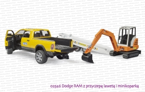 02546 BRUDER Dodge RAM z lawetą i minikoparką