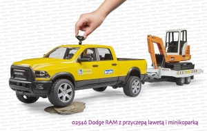 02546 BRUDER Dodge RAM z lawetą i minikoparką - jak skręcać kołami