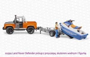 02599 BRUDER Land Rover pickup z przyczepą, skuterem wodym i figurką