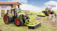 Bruder 03010 ciągnik rolniczy Claas + kosiarka 02324 + figurka + stajnia + koń