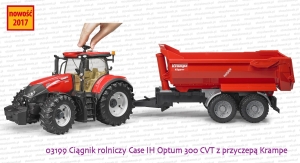 03199 BRUDER Ciągnik rolniczy Case IH Optum 300 CVX + przyczepa Krampe