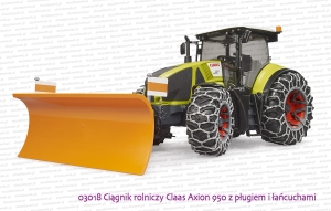 03018 Ciągnik rolniczy Claas Axion 950 z pługiem śnieżnym i łańcuchami