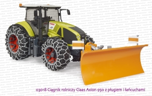 03018 Ciągnik rolniczy Claas Axion 950 z pługiem śnieżnym i łańcuchami