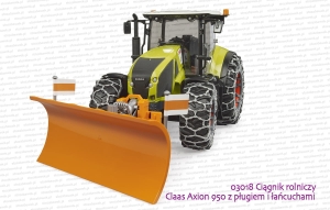 03018 Ciągnik rolniczy Claas Axion 950 z pługiem śnieżnym i łańcuchami