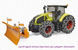 03018 Ciągnik rolniczy Claas Axion 950 z pługiem śnieżnym i łańcuchami  - lemiesz można łatwo odczepić