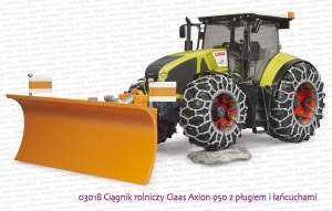 03018 Ciągnik rolniczy Claas Axion 950 z pługiem śnieżnym i łańcuchami  - terenowe zawieszenie
