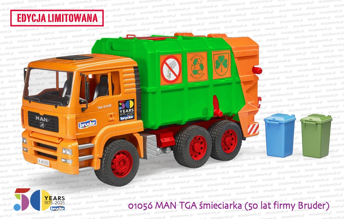 01056 BRUDER MAN TGA śmieciarka (50 lat firmy Bruder) - Edycja specjalna