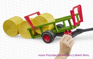 02204 BRUDER Przyczepa jednoosiowa z 3 balotami - rozładunek