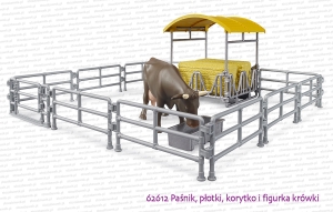 62612 BRUDER Paśnik, płoty, koryto i figurka krowy
