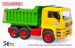 01066 BRUDER MAN TGA wywrotka (50 lat firmy Bruder)