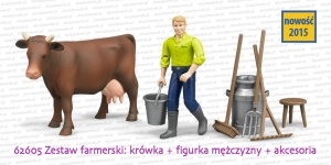 62605 BRUDER Zestaw farmerski: krówka + figurka mężczyzny + akcesoria