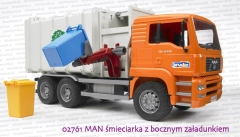 Bruder - 02761 MAN śmieciarka pomarańczowa z bocznym załadunkiem