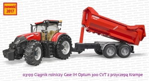 03199 BRUDER Ciągnik rolniczy Case IH Optum 300 CVX + przyczepa Krampe