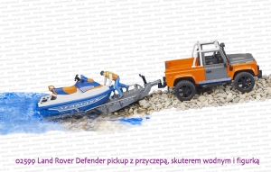 02599 BRUDER Land Rover pickup z przyczepą, skuterem wodym i figurką