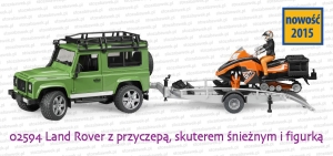 02594 BRUDER Land Rover z przyczepą, skuterem śnieżnym i figurką