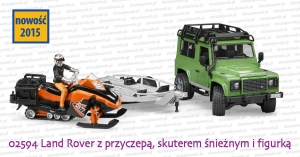 02594 BRUDER Land Rover z przyczepą, skuterem śnieżnym i figurką