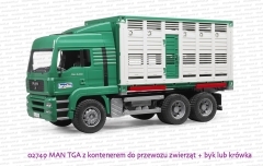 Bruder 02749 MAN TGA z kontenerem do przewozu zwierząt + figurka krowy lub byka
