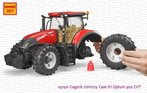 Koła demontuje się specjalnym kluczem dołączonym do zabawki - tu taka sama wersja ciągnika Case IH Optum 300 CVX tylko bez przyczepy